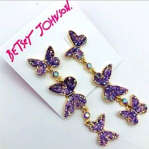 BETSEY JOHNSON Purple & Gold-Tone Crystal Triple Mismatch Butterfly Earrings NWT